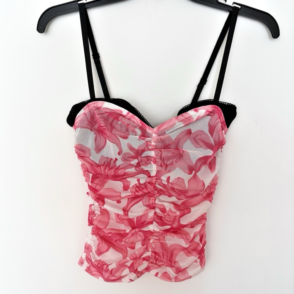 Floral Pink and Black Women's Top